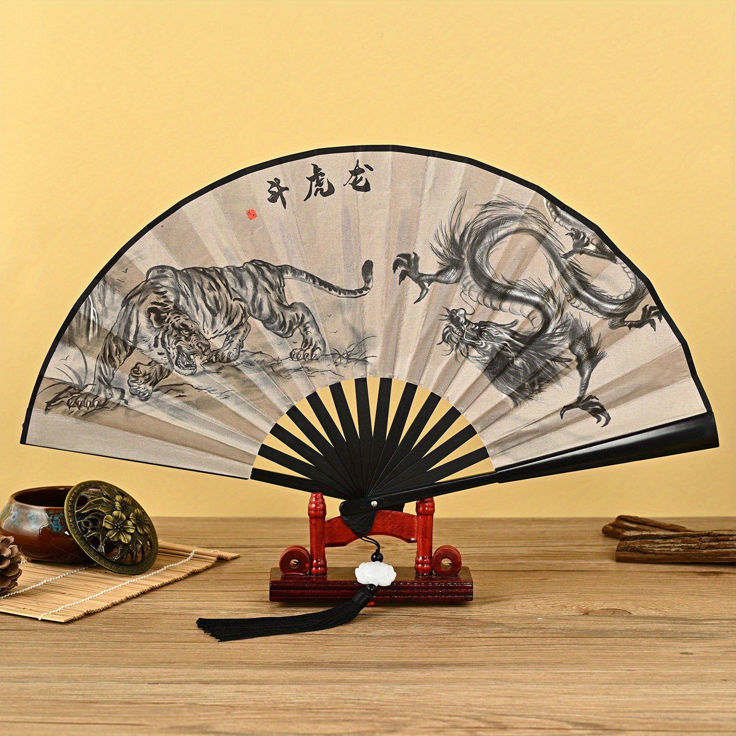 Ancient Style 32 Cm Folding Fan with Tassel Pendant for Men