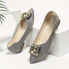 Buckle Decor Pointed Toe Slip On Work Flats