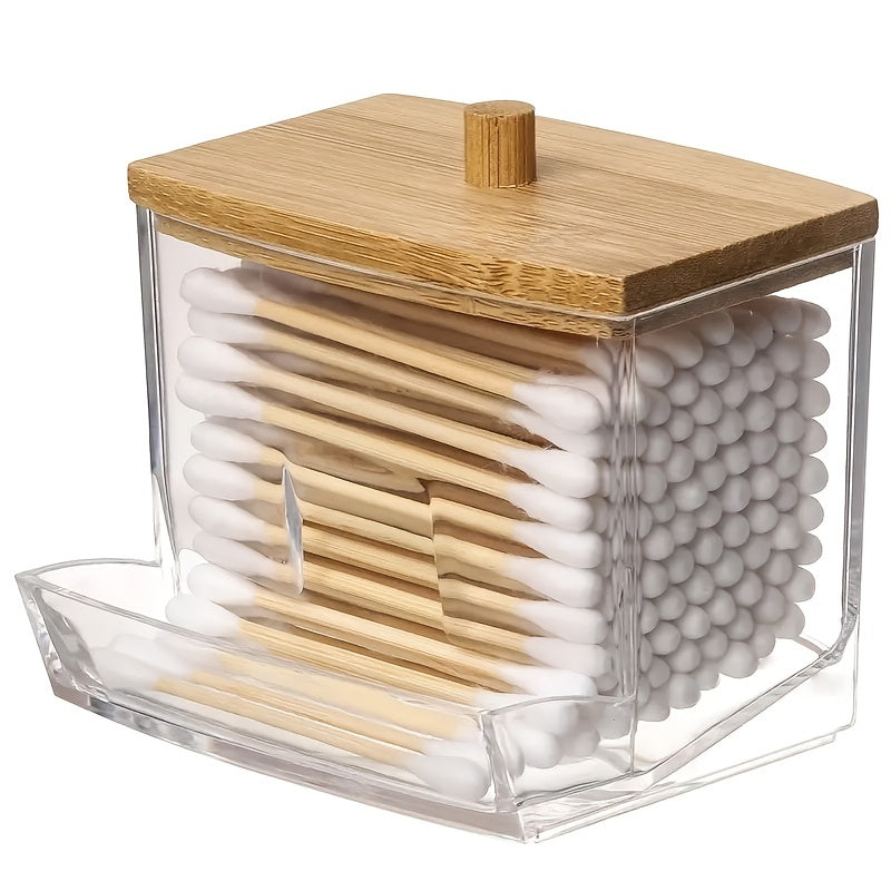Cotton Swab Holder with Wooden Lid Bathroom Decor