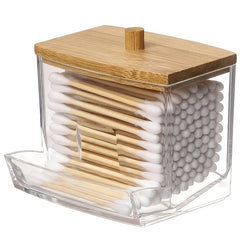 Cotton Swab Holder with Wooden Lid Bathroom Decor