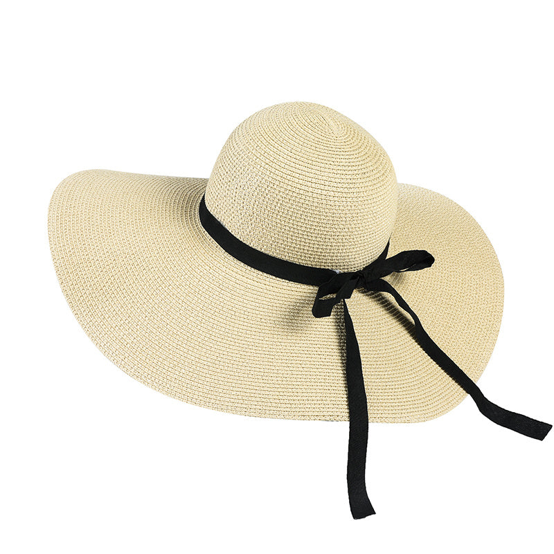 Candy Large Sun Hat Ribbon Bowknot Casual Breathable Straw Hat Women