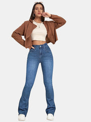 Flared Jeans Bell Bottom Slash Pockets Slight Stretch Denim Pants