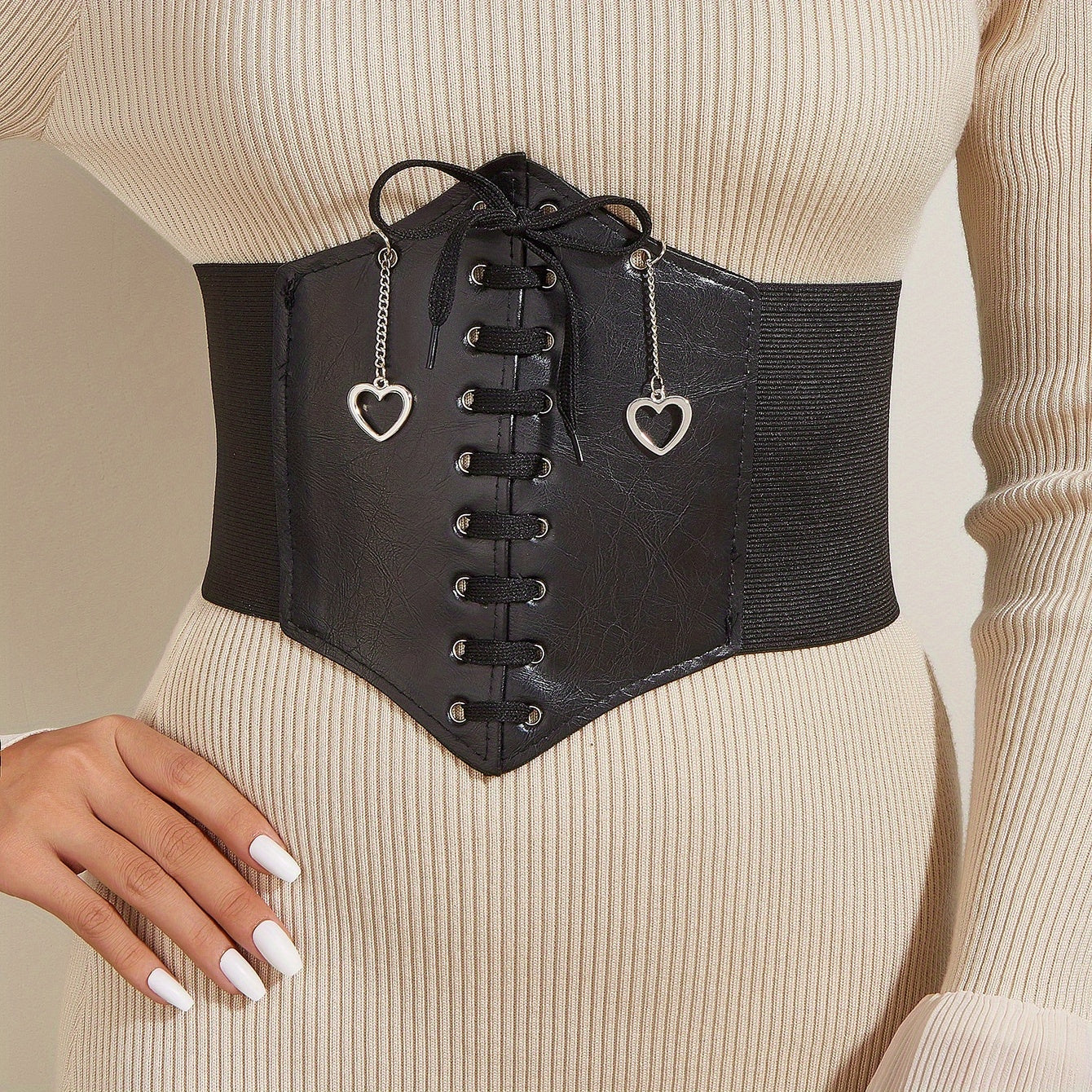 Y2K Lace Up Corset Waist Belt Wide PU Elastic Waist Cinchers