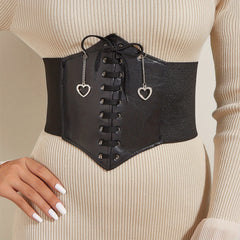 Y2K Lace Up Corset Waist Belt Wide PU Elastic Waist Cinchers