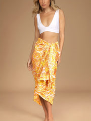 Teal Green Floral Pattern Beachwear Sarong Swim Cover Up Skirt