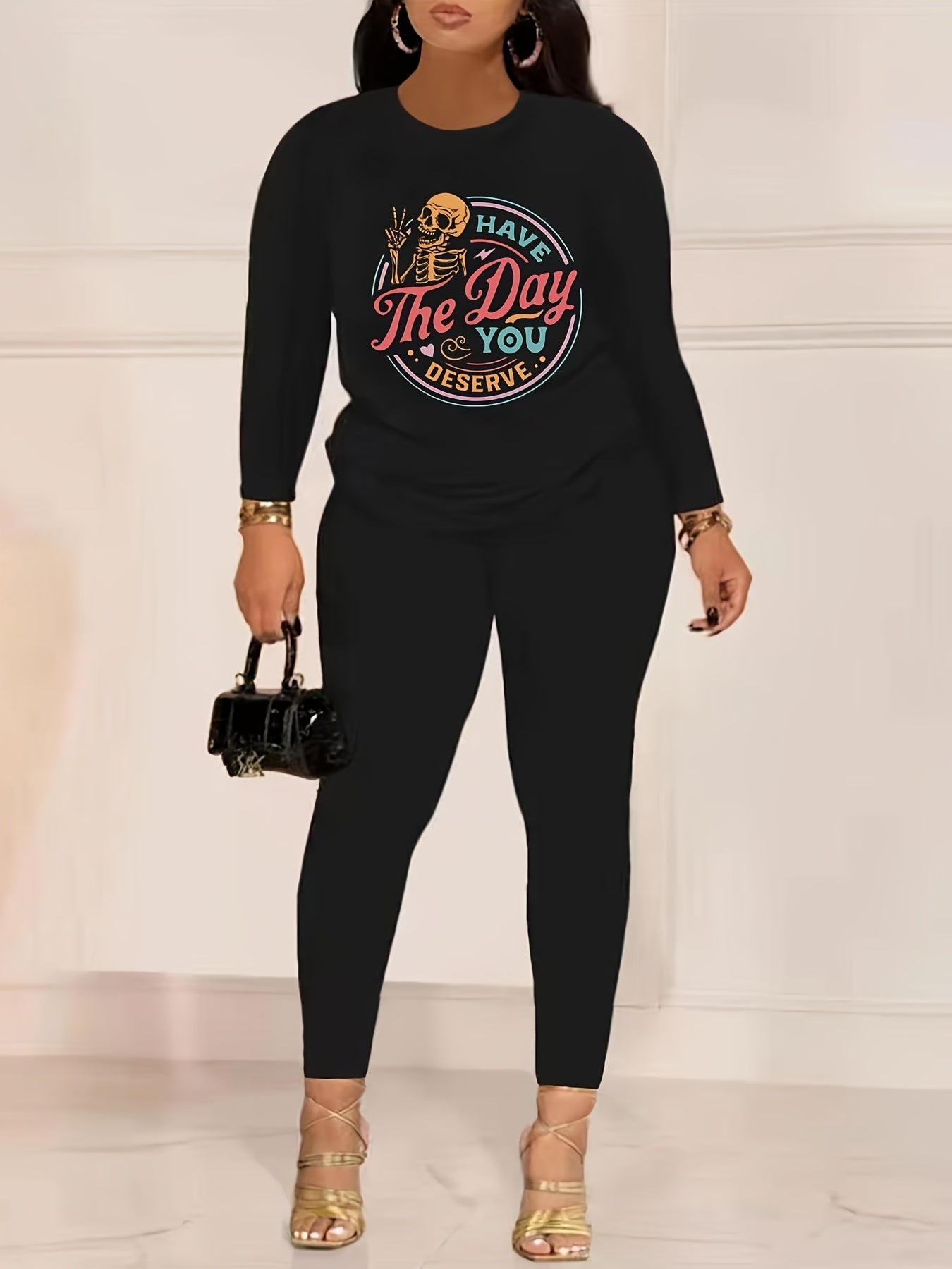 Casual Skull Print Two Piece Set T-shirt & Leggings