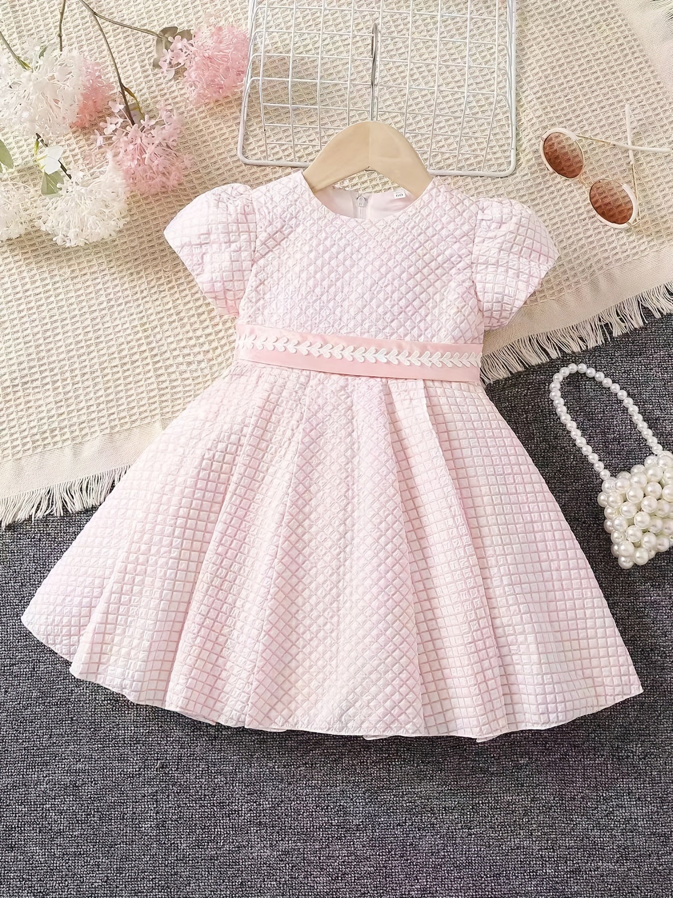 Flutter Sleeve Zip Up Belted Puffy Dress Toddler Baby Girls