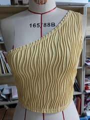 Wavy Stripe One Shoulder Crop Top Casual Solid Ruched Slim Sleeveless Top