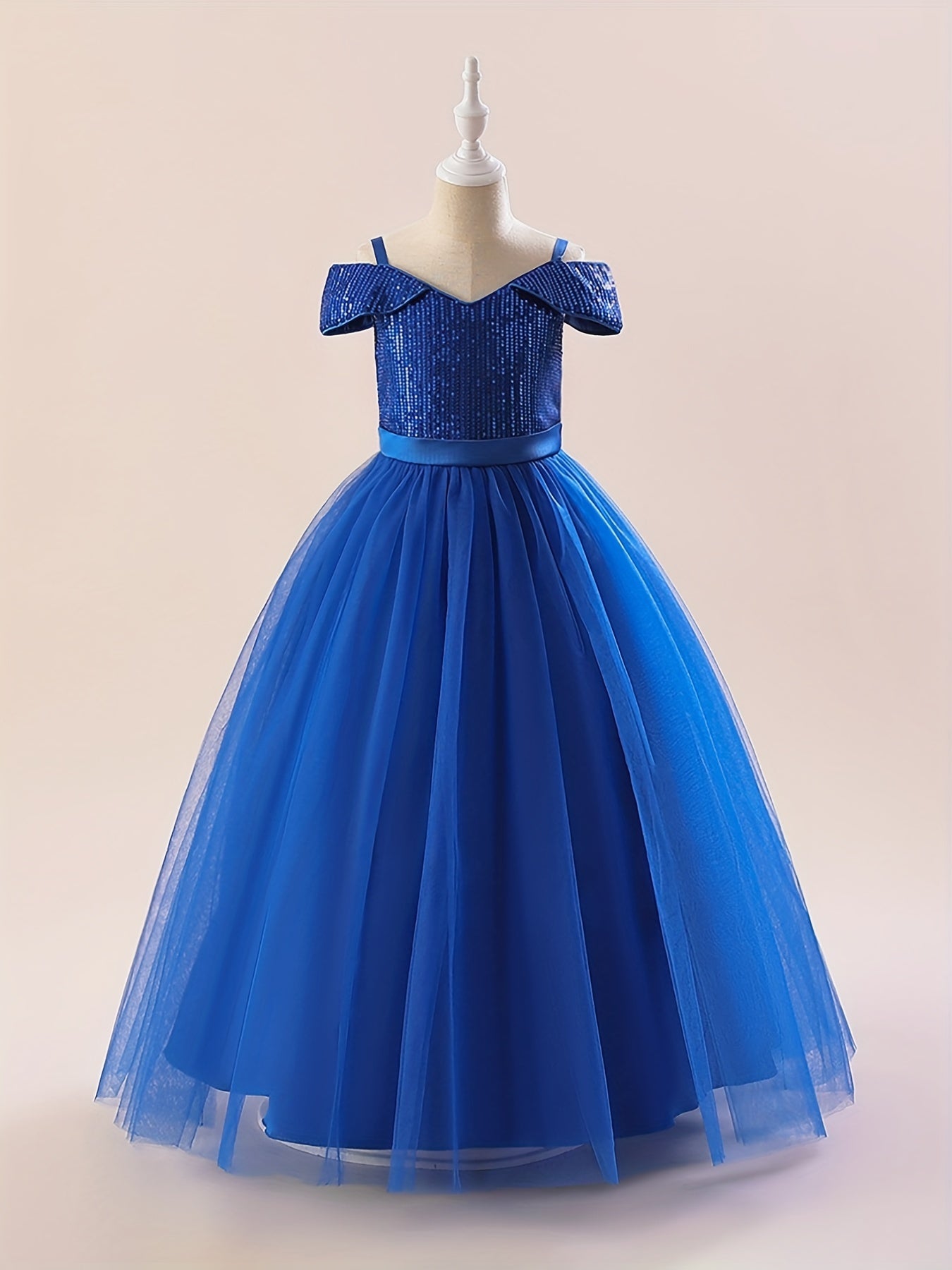 Cute Cold Shoulder Sequins Princess Dress for Girls Birthday Party