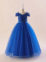 Cute Cold Shoulder Sequins Princess Dress for Girls Birthday Party