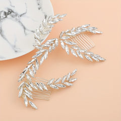 Chandelier Bridal Hair Comb Rhinestone Leaves Pair Comb