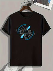 Disk Pattern Print Men's Comfy Sports T-shirt