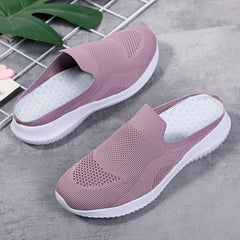 Breathable Anti Slip Knitted Running Shoes Lightweight Backless Slip On Slippers