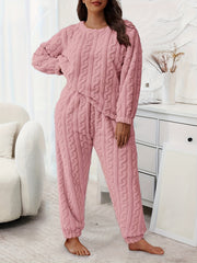 Flannelette Loungewear Set Crew Neck Top & Joggers Pajamas