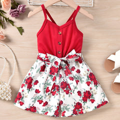 Toddler Girls Floral Patchwork Cami Romper Jumpsuit