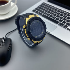 Boys' Sporty Digital Watch with Alarm Luminous Dial Golden Accents