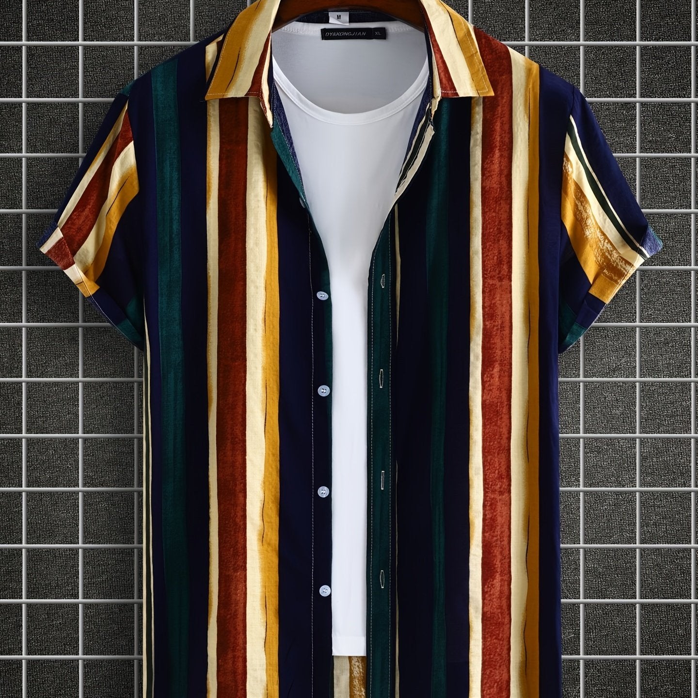 Men's Stripe Short Sleeve Hawaiian Shirt for Beach Vacation