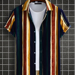 Men's Stripe Short Sleeve Hawaiian Shirt for Beach Vacation