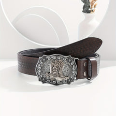 Men's Floral PU Leather Boost Belt Casual Jeans Cowboy Waist Strap