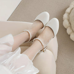 Closed Round Toe Low Heel Pumps Ankle Strap Flats Women's Footwear