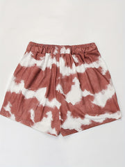 Tie Dye Tie Front Shorts Elastic Waist Wide Leg Shorts