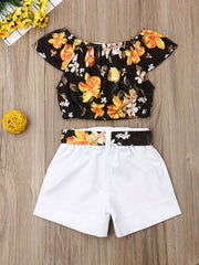 Baby Girls Floral Print Off Shoulder Top & Shorts Set