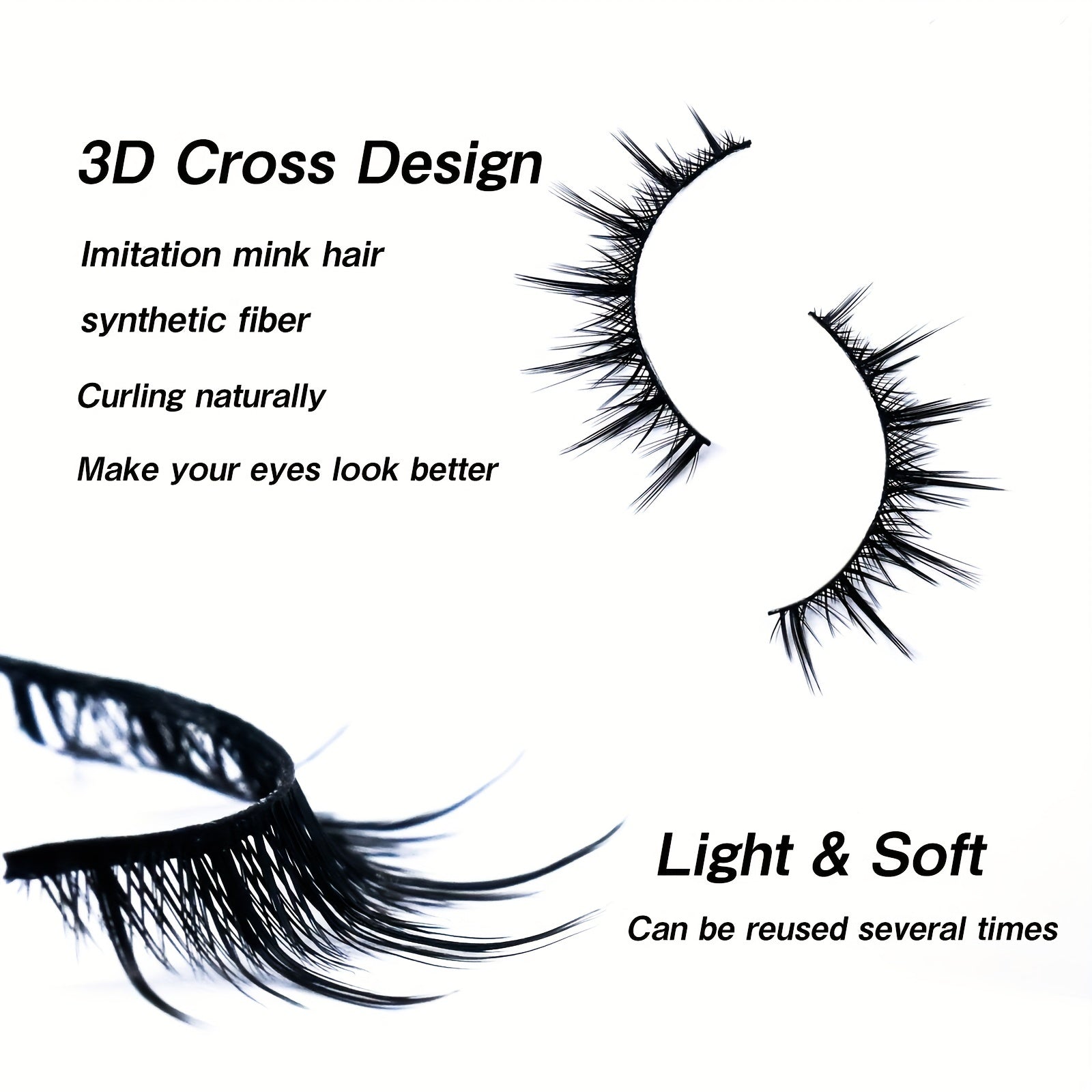 7 Pairs Faux Mink Hair False Eyelashes for Anime Cosplay Natural Look Reusable