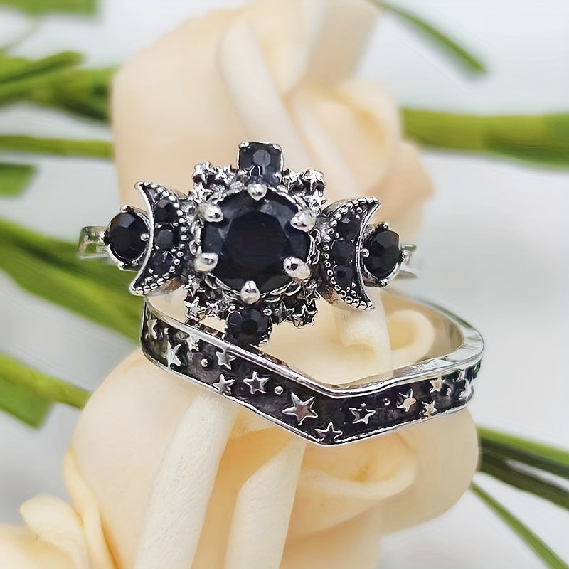 Unisex Gothic Moon Engagement Ring Set Anniversary Gift Jewelry