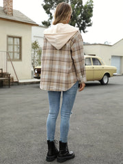 Plaid Flap Pockets Hooded Jacket for Fall & Winter