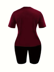 Happy Birthday Print Two Piece Set Short Sleeve Crew Neck Casual T Shirt & Short