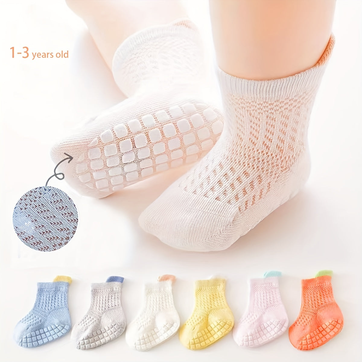 6 Pairs Baby Girls Mesh Crew Socks 1-3 Years