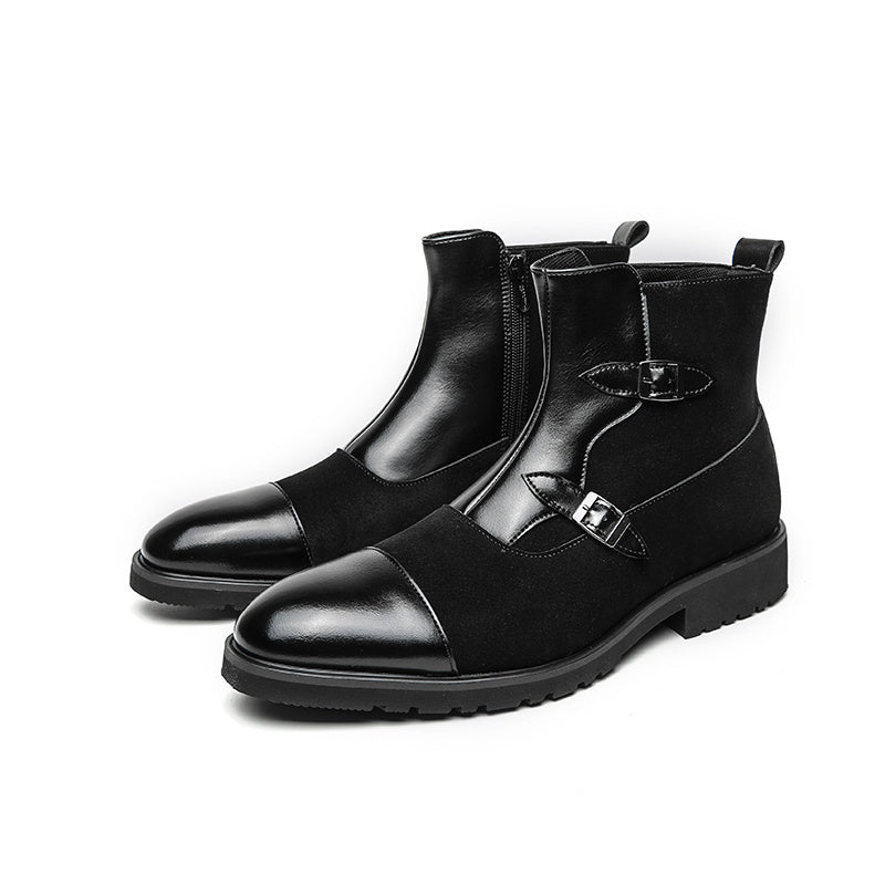 Men's Colorblock Zipper Boots Chelsea Boots Casual Pointed Toe Shoes