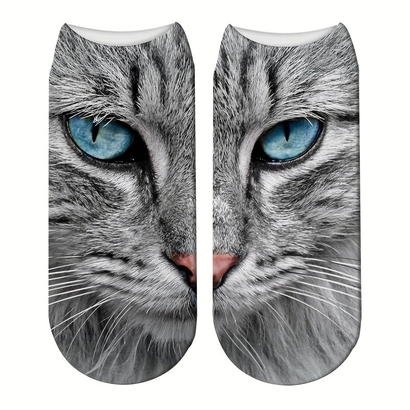 4 Pairs Cat Print Socks Low Cut Women's Stockings Hosiery