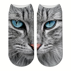 4 Pairs Cat Print Socks Low Cut Women's Stockings Hosiery