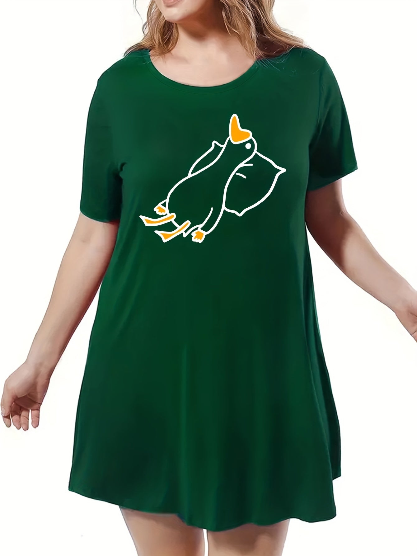 Duck Print Short Sleeve Round Neck Sleep Dress