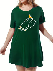 Duck Print Short Sleeve Round Neck Sleep Dress