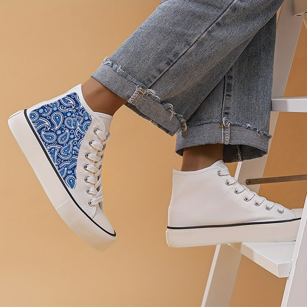 Paisley Pattern Canvas High Top Sneakers Lace Up Skate Shoes