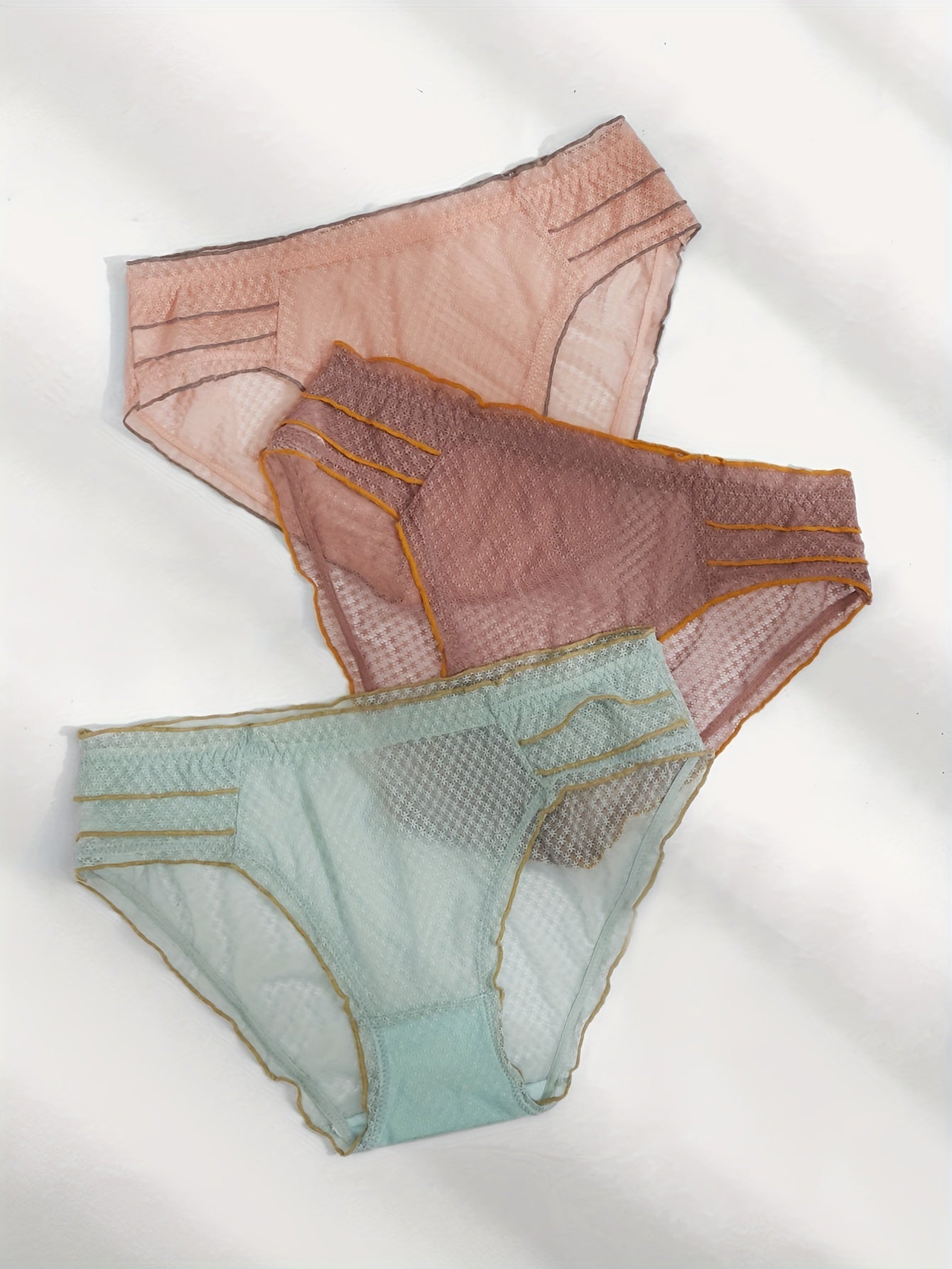 3 Pack Plus Size Panties Set Women's Plus Contrast Ruffle Trim