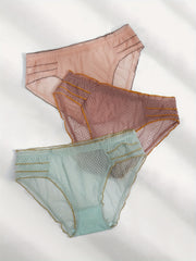 3 Pack Plus Size Panties Set Women's Plus Contrast Ruffle Trim