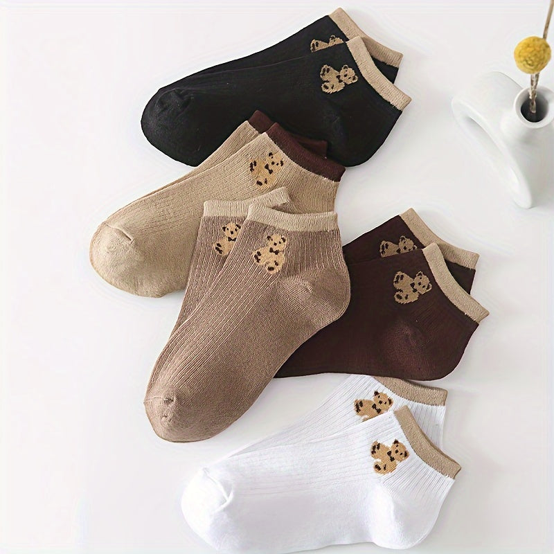 Cartoon Bear Print Low Cut Socks for Women
