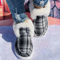 Women's Checkered Pattern Fluffy Boots Outdoor Comfort Short Boots