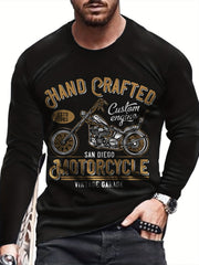Motorcycle Print Men's Long Sleeve Tee Vintage Style Autumn Clothing