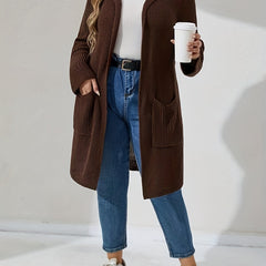 Knit Hooded Overcoat Cardigan Women's Long Sleeve