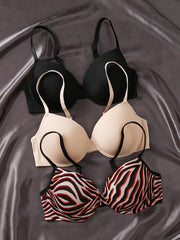 3 Pcs Push Up Bra Set Zebra Stripe Seamless Anti Sagging Lingerie