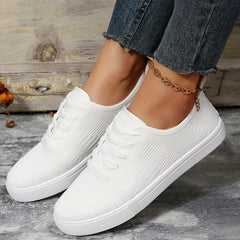 Women's Breathable Knit Sneakers Low Top Lace Up Round Toe Solid Casual Shoes
