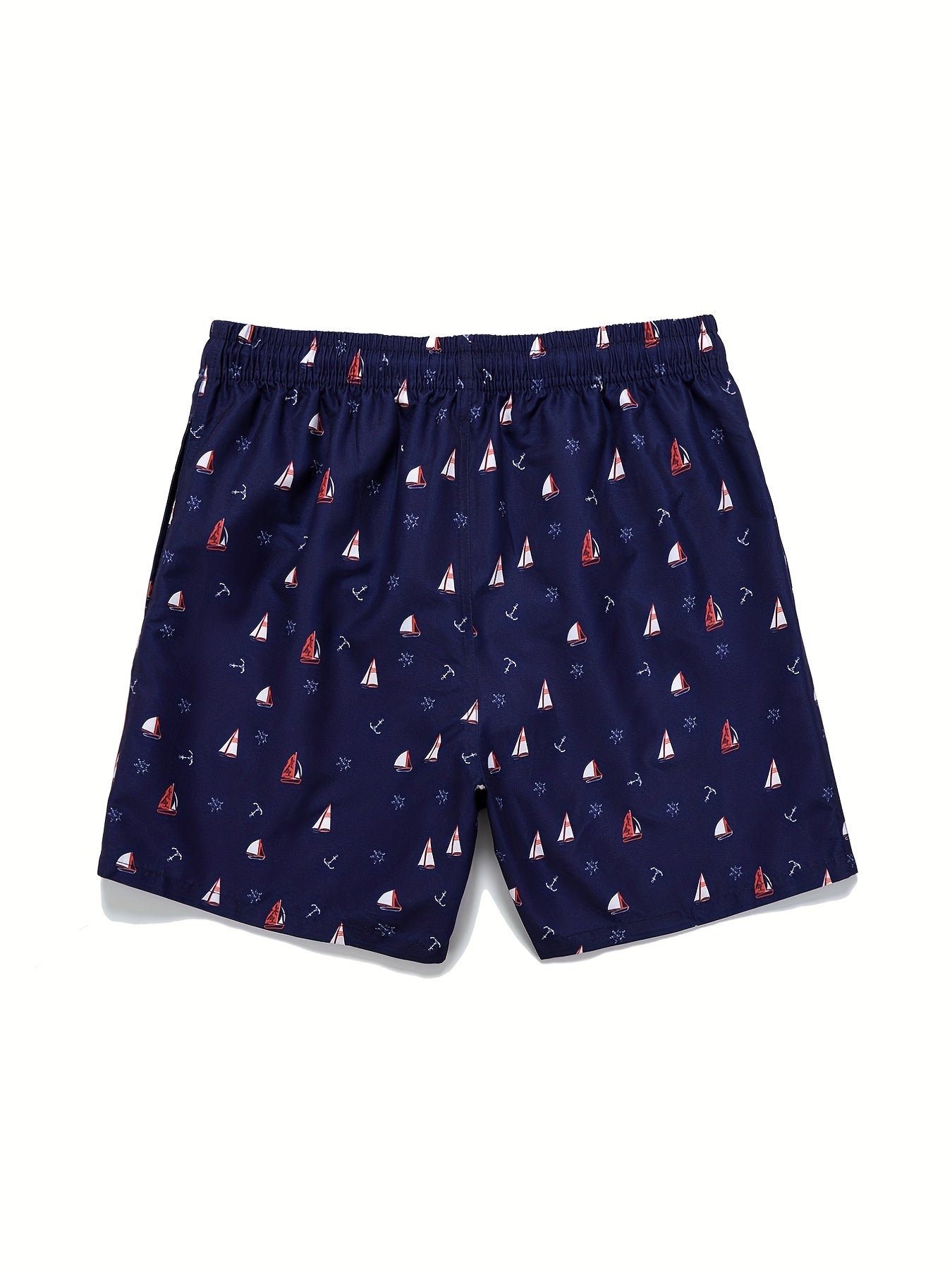 Sailboat Print Mesh Lining Drawstring Men s Swim Trunks