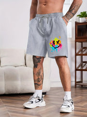 Smile Face Print Men's Comfy Shorts Summer Drawstring Casual Loose Shorts