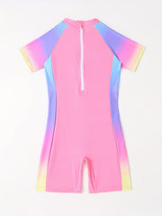 Girls One Piece Swimsuit Short Sleeve Boxer Bathing Suit Summer Kids Clothes