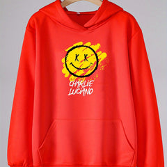 Smile Face Print Hoodie For Girls Kids Casual Pullover Hooded Top