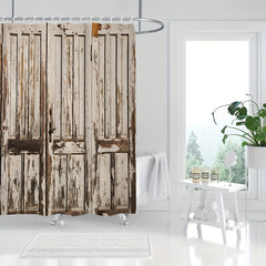 Wooden Door Shower Curtain Waterproof Rust Resistant Grommets Hooks